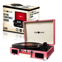 Debonair Retro Briefcase Style Vinyl Portable Three Speed Turntable with Built-in Speakers and RCA Output - Pink