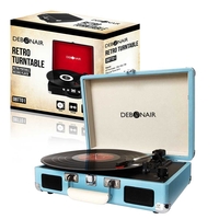 Debonair Retro Briefcase Style Vinyl Portable Three Speed Turntable with Built-in Speakers and RCA Output - Turquiose Blue