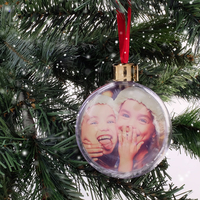 DIY Christmas Bauble Clear/Ice White Back With Antique Gold Top and Red Velvet Hanging String