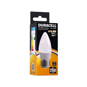 Duracell E27 LED Light Bulb - Candle Light Bulb 3.8W 25W Equivalent Frosted Warm White