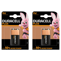 Duracell PLUS POWER 9V (6LR61 / MN1604 / PP3) Alkaline Batteries - Pack of 2