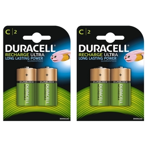 Duracell Rechargeable C Cell HR14 MN1400 NiMH Batteries 2200mAh - Value 4-Pack