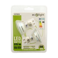 Ecolight GU10 LED Spot Light Bulb 4W 40W Equivalent Non Dimmable Warm White 370 Lumen - Value Twin Pack