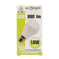 Ecolight LED Light Bulb B22 GLS 10W 75W Dimmable Warm White