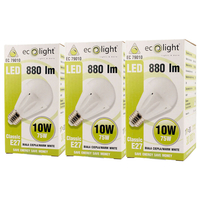 Ecolight LED Light Bulb E27 Screw GLS 10W 75W Dimmable Frosted Warm White - Value 3 Pack