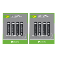 GP ReCyko+ PRO Rechargeable AAA HR03 NiMh Batteries 800mAh - Value 8 Pack