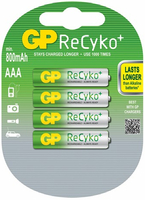 GP ReCyko+ Rechargeable AAA (HR03 / MN2400) NiMh Batteries (min. 800mAh) - 4 Pack