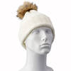 Inspirations Womens Fluffy Faux Fur Pom Pom Beanie Hat Knitted Bobble Hat - Creamy Cream