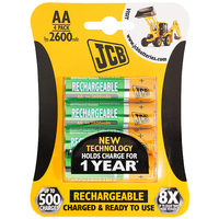 JCB Ready to Use Rechargeable AA LR6 MN1500 NiMh Rechargeable Batteries 2400mAh - 4 Pack