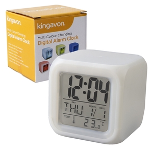 Kingavon Multi Colour Changing Digital Alarm Clock with Temperature,  Variable Snooze and Melodies