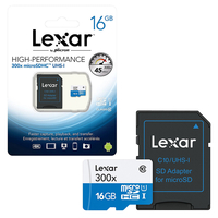 Lexar Micro SD SDHC Memory Card Class 10 UHS-1 45 MB/s with Full Size SD Card Adapter - 16GB