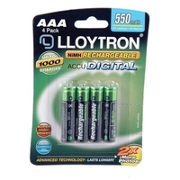 Lloytron ACCU DIGITAL AAA HR03 NiMH Rechargeable Batteries 550mAh - 4 Pack