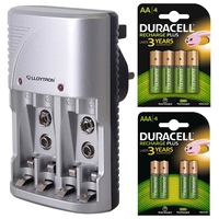Lloytron Mains Battery Charger + 4 x Duracell AA & 4 AAA Rechargeable Batteries