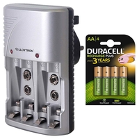 Lloytron Mains Battery Charger + 4 x Duracell AA 1300 mAh Rechargeable Batteries