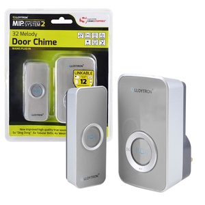 Lloytron Wireless Cordless Door Bell with 150M Range,  MiP2 and 32 Melodies - Grey