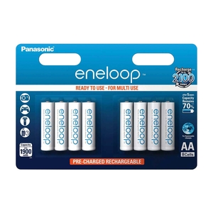 Panasonic ENELOOP Ready to Use AA Rechargeable Batteries Ni-Mh 1900mAh - Value Pack of 8