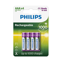 Philips AAA HR03 Pre charged Ready to Use NiMH Rechargeable Batteries 1000mAh - 4 Pack