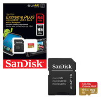 SanDisk Extreme Plus Micro SDXC Memory Card UHS-1 95 MB/s with Full Size SD Card Adapter - 64GB