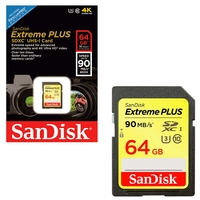 Sandisk Extreme Plus SD SDXC Memory Card UHS-1 U3 Class 10 90MB/s 16hr - 64GB