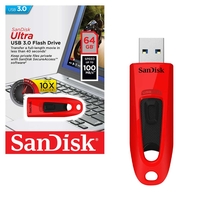Sandisk Ultra USB 3.0 Flash Drive Memory Stick 100 MB/s - Red - 64GB