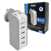 Texet 6 Port USB Multi Use Mains Charger Fast High Output Version