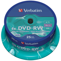 Verbatim DVD-RW Rewritable Discs 4.7GB - 4x Speed - 4.7GB - 25 Pack