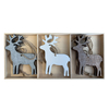 Wooden Christmas Tree Decorations - Reindeers - Grey,  White,  Brown x 6