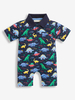 Dino Print Polo Shirt Baby Romper