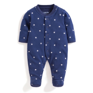 Navy Star Embroidered Baby Sleepsuit