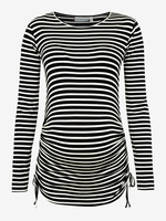 Navy Stripe Side Gathered Maternity Top