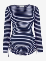 Navy Stripe Side Gathered Maternity Top