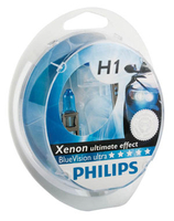 H1 Philips Blue Vision Ultra 12V 55W 448 Headlight Halogen Bulbs (Pair)