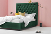 Green Velvet Ottoman Double Bed - Tall Buttoned Headboard