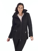 Black Cable Embroidered Quilted Coat