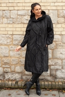 Black Flock Print Pleat Collar Coat