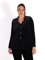 Black Notch Neck Stretch Velvet Jacket with Diamond Back Detail