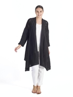 Black Squares & Stripe Mesh Trim and Linen Coat