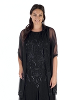 Black Swirl Beaded Mesh Shawl