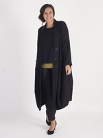 Black Treebark Crinkle Jacquard Notch Neck Coat