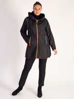 Black/Black Zip Front Jacket With Multicolored Piping Detail