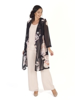 Black/Blush Floral Bloom Placement Print Chiffon Coat