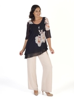 Black/Blush Floral Bloom Placement Print Layered Tunic