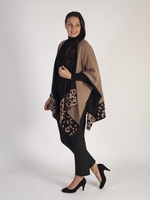 Black/Camel Reversible Wrap with Leopard Border