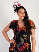 Black/Fuchsia Beaded Quill Fascinator