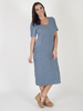 Blue Linen and Ribbed Knit Mixed Dress