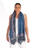 Blue Navy Blue Spotted Scarf with Colourblock Border