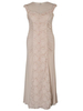 Champagne Floral/Beaded Panel Mesh Long Dress