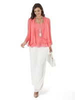 Coral Lace Back Double Layered Chiffon Shrug