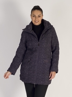 Dark Amethyst Squiggle Embroidered Quilted Coat