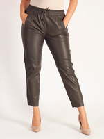 Dark Khaki Leather Trouser with Drawstring Detail